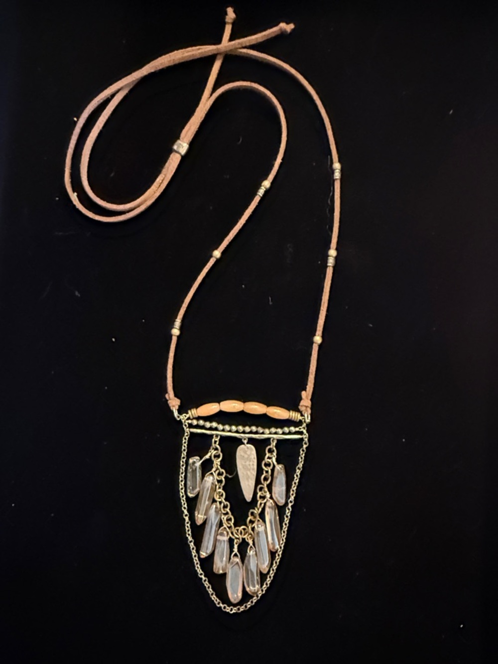 Silpada Gold and Tan Crystal Drop Fringe Necklace